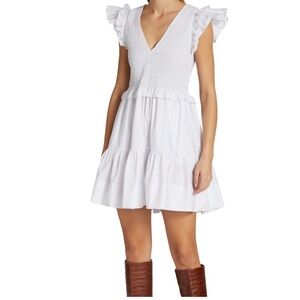 Sea New York Smocked White Ruffle Tiered Dress B9